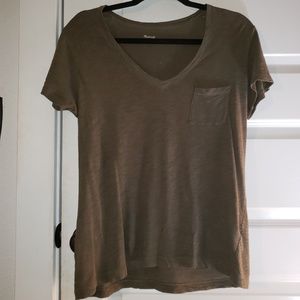 Madewell olive t-shirt with subtle v-neck